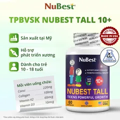 NuBest Tall 10+ Thực Phẩm Bảo Vệ Sức Khỏe - Cho Độ Tuổi từ 10 đến 18 - 60 Viên/Lọ
