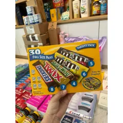 Hộp kẹo socola M&M MARS 30 gói - Gồm Snickers, Twix, M&Ms nhân đậu phộng, M&Ms sữa, Milky Way - Hàng xách tay Mỹ 1.521kg