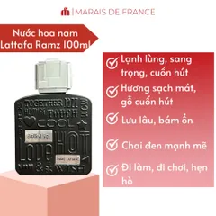 Nước hoa Lattafa Ramz Silver 100ml EDP - Mùi Hương Lạnh Lùng, Sang Trọng và Nam Tính, Lưu Hương Lâu 7-10 Giờ