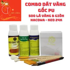 Combo Dát Vàng PU Hacowa - 500 Lá Vàng B Giòn, Keo Phủ 24K Cho Kim Loại, Gỗ, Nhựa, Đá, Thủy Tinh, Gốm Sứ - Bộ Đầy Đủ Làm Đẹp Sáng Tạo