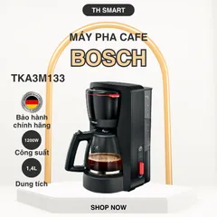 Máy Pha Cà Phê Phin BOSCH TKA3M133 Màu Đen - Bình Thủy Tinh Sang Trọng, Công Suất 1200W, Chức Năng Aroma+ Giúp Cà Phê Thơm Ngon