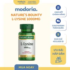Viên uống bổ sung L-Lysine Nature’s Bounty 1000mg Mỹ - 60 viên hỗ trợ sức khỏe, đẹp da, dinh dưỡng cho người lớn