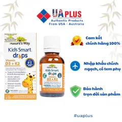 Vitamin D3 + K2 Nature's Way Kids Smart Drops - Hỗ Trợ Hấp Thụ Canxi, Tăng Cường Sức Khỏe Xương và Răng (11ml)