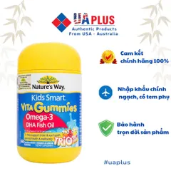 Viên uống Nature's Way Kids Smart Vita Gummies Omega-3 DHA Fish Oil Trio - Hỗ trợ sức khỏe não và mắt (60 viên)