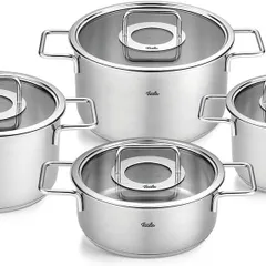 Bộ Nồi Fissler Pure Collection 4 Món Inox Cao Cấp, Nắp Kính, Được Sản Xuất Tại Đức - Dụng Cụ Nấu Ăn Đa Năng, An Toàn cho Mọi Loại Bếp