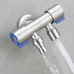 Van Nước Inox 304 2 Cổng Xả Độc Lập - Van Góc Đôi Dùng Cho Bồn Cầu, Vòi Xịt, Máy Giặt, Lavabo Chống Rỉ, Dễ Dàng Lắp Đặt