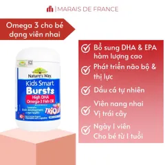 Viên Nhai Omega-3 Fish Oil Trio Nature’s Way Cho Trẻ Em - DHA EPA Hương Trái Cây Bổ Sung Phát Triển Não Bộ và Thị Lực