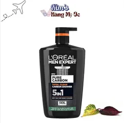 Sữa Tắm L'Oréal Men Expert Pure Carbon 5 trong 1 - Làm Sạch Da, Tóc, Mặt, Hỗ Trợ Cạo Râu, Giữ Ẩm, 1 Lít