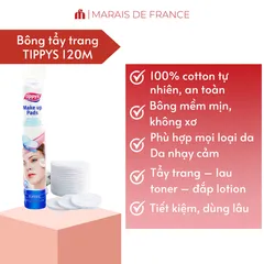 Bông Tẩy Trang Tippys Cotton Pads Chuẩn Châu Âu - Túi 120 Miếng Mềm Mịn, Thấm Hút Tốt, Phù Hợp Mọi Loại Da