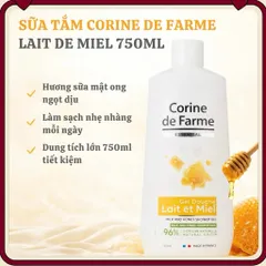 Gel Tắm Corine de Farme Essential Milk & Honey Dưỡng Ẩm Dịu Nhẹ 750ml - Sữa và Mật Ong Cho Làn Da Mịn Màng, Thơm Mát