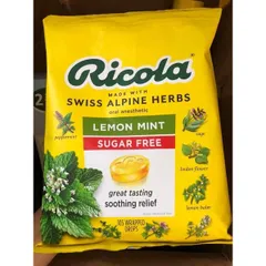 Kẹo Ngậm Thảo Mộc Không Đường Ricola Lemon Mint - Hương Chanh Bạc Hà, 105 Viên Từ Mỹ, Giúp Giảm Ho và Làm Dịu Họng