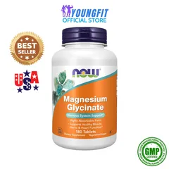 Viên Uống Bổ Sung Khoáng Chất Magie Hữu Cơ Magnesium Glycinate NOW Foods - Tăng Trí Nhớ, Giảm Căng Thẳng, Hỗ Trợ Ngủ Sâu (Hộp 180 viên) - Sản phẩm Chất lượng từ Mỹ
