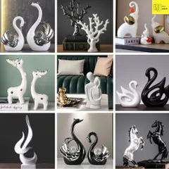 Tượng trang trí, decor phòng khách tông đen trắng