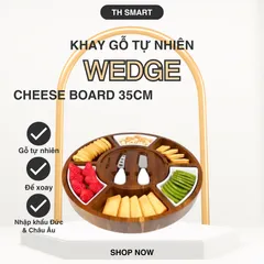 Khay Đựng Cheese WEDGE 35cm Gỗ Tự Nhiên Đế Xoay - Đĩa Phục Vụ Thưởng Thức Phô Mai Sang Trọng Kèm 2 Dao Chuyên Dụng