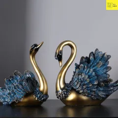 Tượng thiên nga xanh trang trí nhà cửa decor tủ kệ 633030