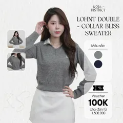 [ LOHNT] Áo thun nữ Double - Collar Bliss Sweater cổ V tay dài Hàn Quốc cao cấp