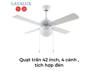 {Order giao 30/3} Quạt trần LAVALUX 42 inch, 4 cánh quạt, tích hợp đèn chiếu sáng