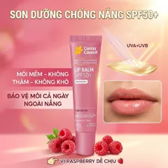 Son Dưỡng Môi Chống Nắng Cancer Council Lip Balm SPF50+ Raspberry 15g Chống UV Dưỡng Ẩm
