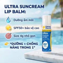 Son Dưỡng Môi Chống Nắng Cancer Council Ultra Sunscreen Lip Balm SPF50+ 4g Bảo Vệ Môi Khỏi UV