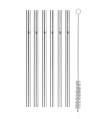  Bộ ống hút thẳng WMF Baric Cromargan 6 chiếc, kèm cọ rửa, cao 18cm