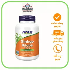 NOW Ginkgo Biloba 60 mg-viên uống giúp cải thiện chức năng não bộ và tăng tuần hoàn máu não 657820