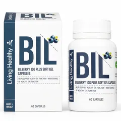Viên uống tăng cường thị lực Living Healthy Bilberry 10000mg Plus Lutein - Hỗ trợ mắt khỏe, giảm khô, mỏi, và cải thiện tầm nhìn ban đêm, 60 viên