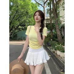 Áo Thun Nữ Babytee Basic nhún eo Trơn Ôm Body Chất Cotton màu Vàng Kem Vani