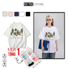 Áo Thun Nữ, Áo Phông Nam Nữ Unisex Tay Lỡ ICETEE Mã i37 Hình in Xương Rồng Chất Cute Cotton Form Rộng Phong Cách Ulzzang
