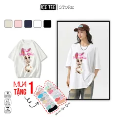 Áo Thun Nữ, Áo Phông Nam Nữ Unisex Tay Lỡ ICETEE Mã i52 Hình in Thỏ 3D Cute Chất Cotton Form Rộng Phong Cách Ulzzang
