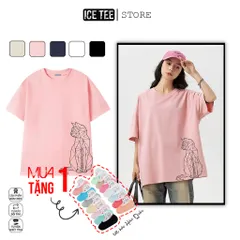Áo Thun Nữ, Áo Phông Nam Nữ Unisex Tay Lỡ ICETEE Mã i45 Hình in Galaxy Cat Cute Chất Cotton Form Rộng Phong Cách Ulzzang