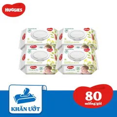Combo 4 gói khăn giấy ướt Huggies 80 miếng không mùi, không chứa cồn,lau sạch vi khuẩn, lành tính cho da bé