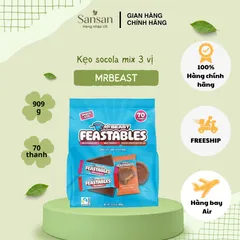 Kẹo Socola MrBeast Feastables Mix 3 Vị - Milk Chocolate, Milk Crunch, Creamy Peanut Butter Cup, 70 Thanh, 909gr - Nguyên Liệu Fairtrade, Hạn Sử Dụng Dài