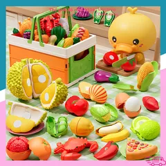 Bộ giỏ đồ chơi cắt trái cây cho bé 32 chi tiết kèm sticker phát triển kỹ năng phối hợp tay mắt