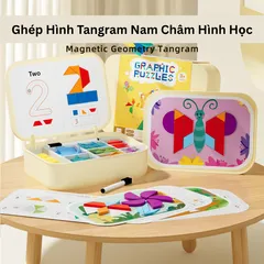 Bộ Xếp Hình Gỗ Nam Châm TokiCat 250 Miếng Hình Học Từ Tính Và 96 Thẻ Đố Phát Triển Sớm Tư Duy Toán