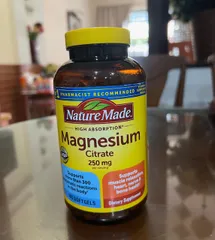 Viên uống bổ sung magie Nature Made Magnesium Citrate 250 mg - Hỗ trợ sức khỏe tim mạch, xương khớp, 180 viên dễ uống 728441