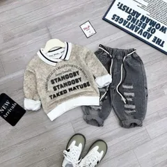 Set bộ bé trai áo nỉ chữ kèm quần baggy jean rách boy phố thu đông hot hit