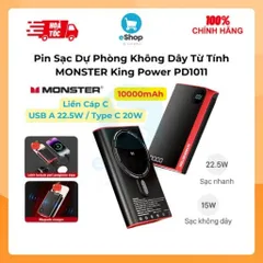 Pin Sạc Dự Phòng Không Dây Từ Tính Monster 10.000mAh Màn Hình Led Liền Dây Type C, Sạc Nam Châm 15w, Sạc Nhanh 22.5W