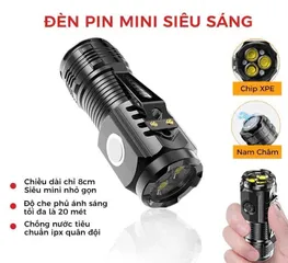 Đèn pin cầm tay mini 3 bóng siêu sáng chiếu xa 5 chế độ sạc USB