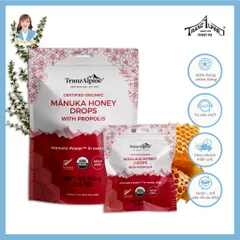 Kẹo ngậm mật ong Manuka hữu cơ MGO550+ New Zealand TranzAlpine Organic Manuka Honey Drops with Propolis 25 viên