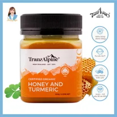 Mật ong cỏ ba lá hữu cơ và nghệ New Zealand TranzAlpine Certified Organic Honey And Turmeric 250g