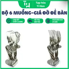 BỘ 6 MUỖNG, NĨA INOX 304 VÀ GIÁ ĐỠ ĐỂ BÀN (TH574)