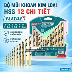 BỘ MŨI KHOAN KIM LOẠI HSS TOTAL TACSD0125 – 12 CHI TIẾT ĐA KÍCH THƯỚC