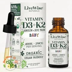 Vitamin D3K2 hữu cơ LiveWise Baby 400IU Mỹ cho bé sơ sinh 0- 3 tuổi