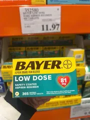 Viên Giảm Đau Bayer Low Dose Aspirin 81mg - Ngăn Ngừa Nhồi Máu Cơ Tim, Giảm Đau Hiệu Quả, 365 Viên Hỗ Trợ Tim Mạch cho Người Trên 50 Tuổi