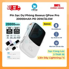 Pin Sạc Dự Phòng Baseus Qpow Pro 20.000mAh Sạc Nhanh 20W/22.5W PD/QC/SCP Liền Cáp L hoặc C