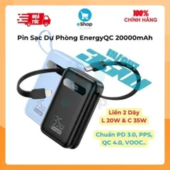 Pin Sạc Dự Phòng 20.000mAh EnergyQC, Sạc Nhanh 35w Cho lP 17, Liền 2 Dây C & L, 35W in/out