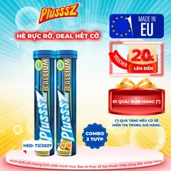 [COMBO 2 TUÝP X 20 VIÊN] PLUSSSZ CALCIUM vị đào, chanh leo không đường - Hàng nhập khẩu