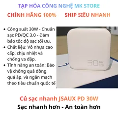Củ sạc nhanh Pd 30w Jsaux, Hiệu suất tối ưu, Bền bỉ, An toàn cho thiết bị