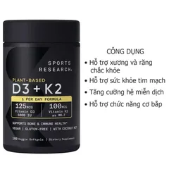 Viên vitamin D3 K2 thuần chay Sports Research 160 viên