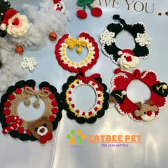 Vòng cổ cho chó mèo,Yếm len giáng sinh cho chó mèo hình cây thông tuần lộc ông già noel